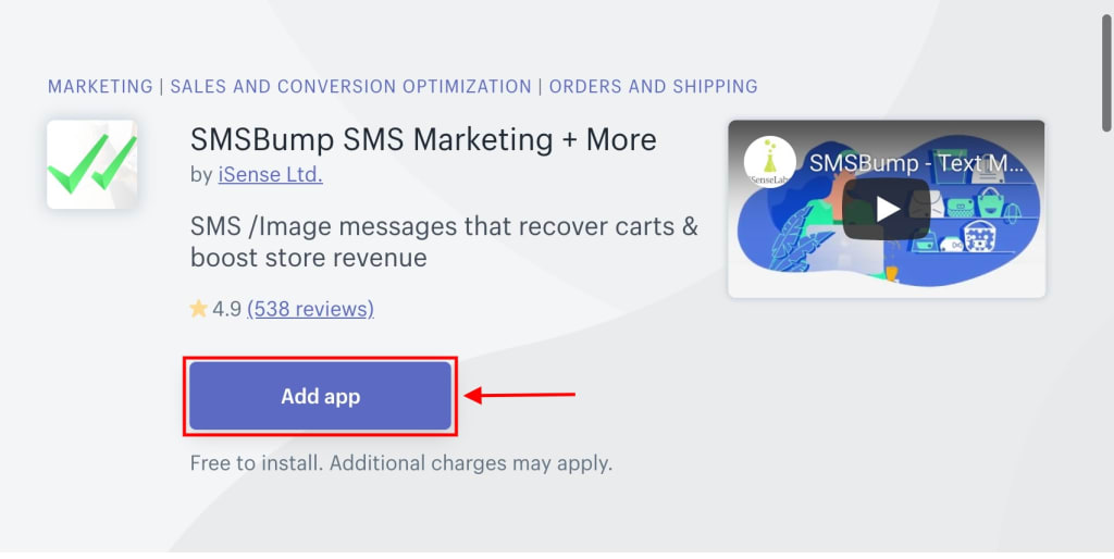 SMSBump Shopify - Add App